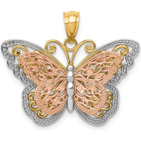 14K Two-Tone Gold and Rhodium Butterfly Pendant with Textured Detail by Oro Pregiato