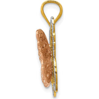 14K Two-Tone Gold and Rhodium Butterfly Pendant with Textured Detail by Oro Pregiato