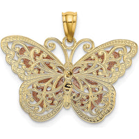 14K Two-Tone Gold and Rhodium Butterfly Pendant with Textured Detail by Oro Pregiato