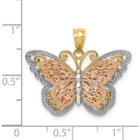 14K Two-Tone Gold and Rhodium Butterfly Pendant with Textured Detail by Oro Pregiato
