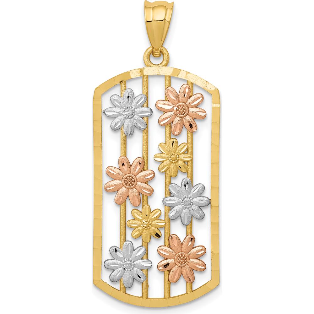 14K Two-Tone Gold and Rhodium Daisy Pendant with Textured Back by Oro Pregiato