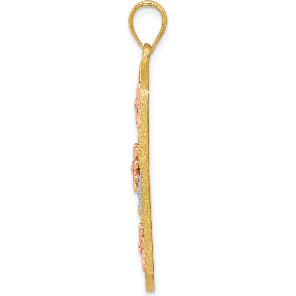14K Two-Tone Gold and Rhodium Daisy Pendant with Textured Back by Oro Pregiato