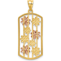 14K Two-Tone Gold and Rhodium Daisy Pendant with Textured Back by Oro Pregiato