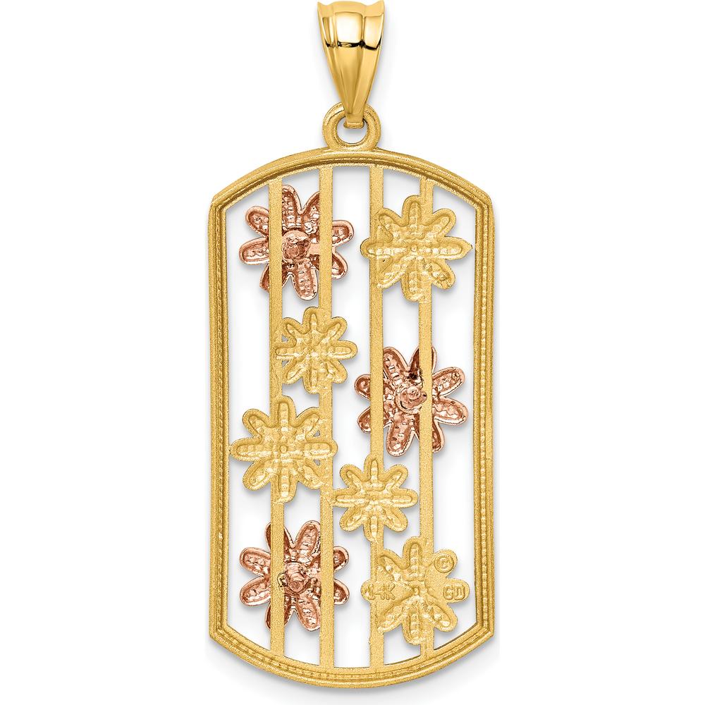 14K Two-Tone Gold and Rhodium Daisy Pendant with Textured Back by Oro Pregiato