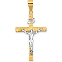 14K Two-Tone Gold and Rhodium Diamond-Cut Crucifix Pendant - 43.7mm Length by Oro Pregiato