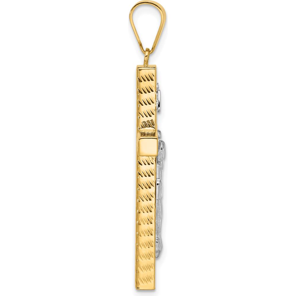 14K Two-Tone Gold and Rhodium Diamond-Cut Crucifix Pendant - 43.7mm Length by Oro Pregiato
