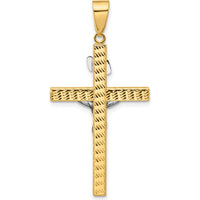 14K Two-Tone Gold and Rhodium Diamond-Cut Crucifix Pendant - 43.7mm Length by Oro Pregiato