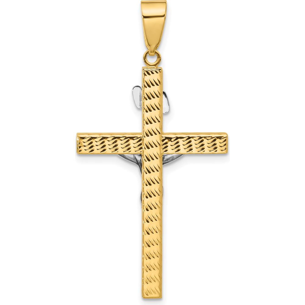 14K Two-Tone Gold and Rhodium Diamond-Cut Crucifix Pendant - 43.7mm Length by Oro Pregiato
