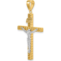14K Two-Tone Gold and Rhodium Diamond-Cut Crucifix Pendant - 43.7mm Length by Oro Pregiato