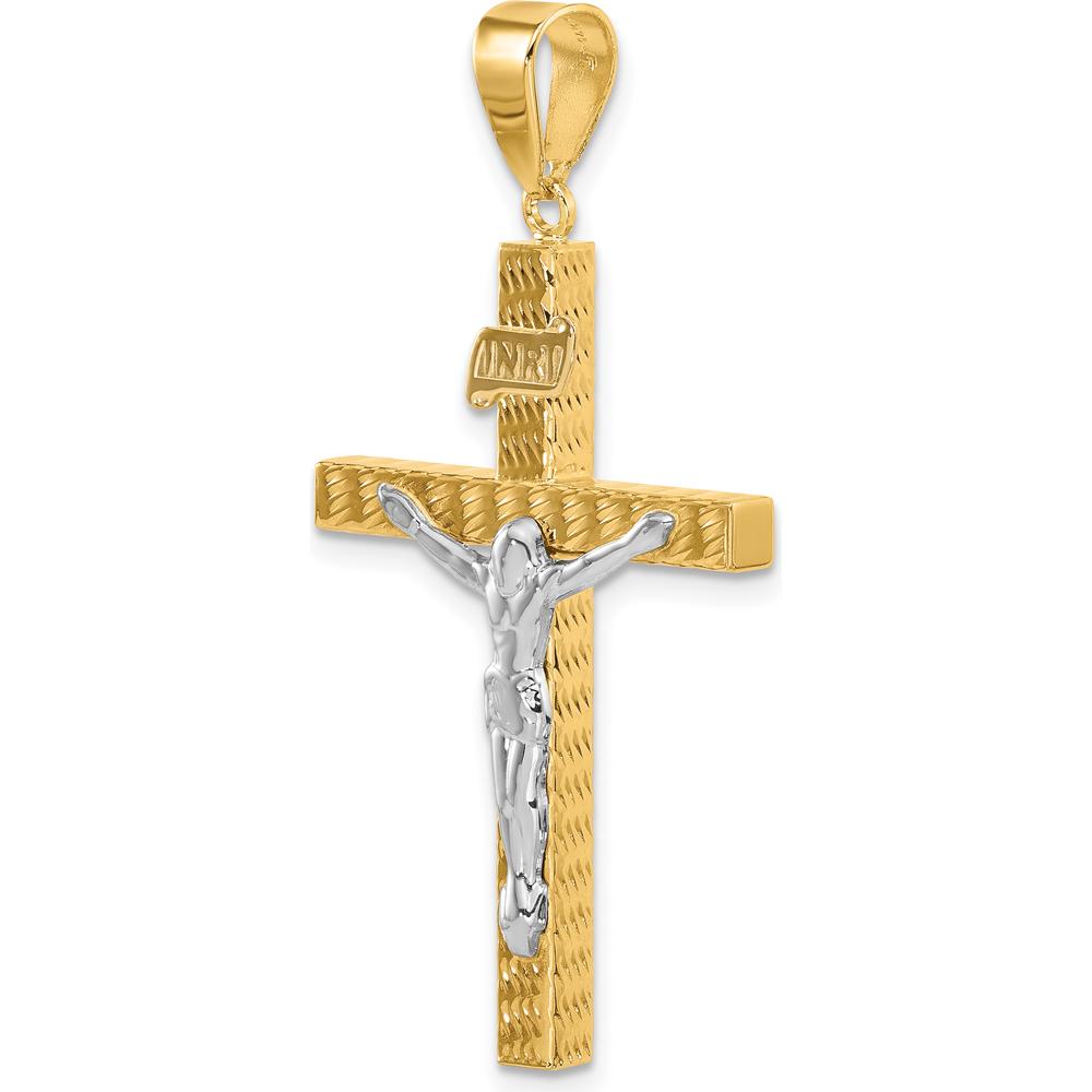 14K Two-Tone Gold and Rhodium Diamond-Cut Crucifix Pendant - 43.7mm Length by Oro Pregiato