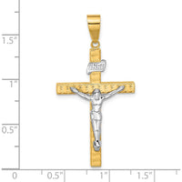 14K Two-Tone Gold and Rhodium Diamond-Cut Crucifix Pendant - 43.7mm Length by Oro Pregiato