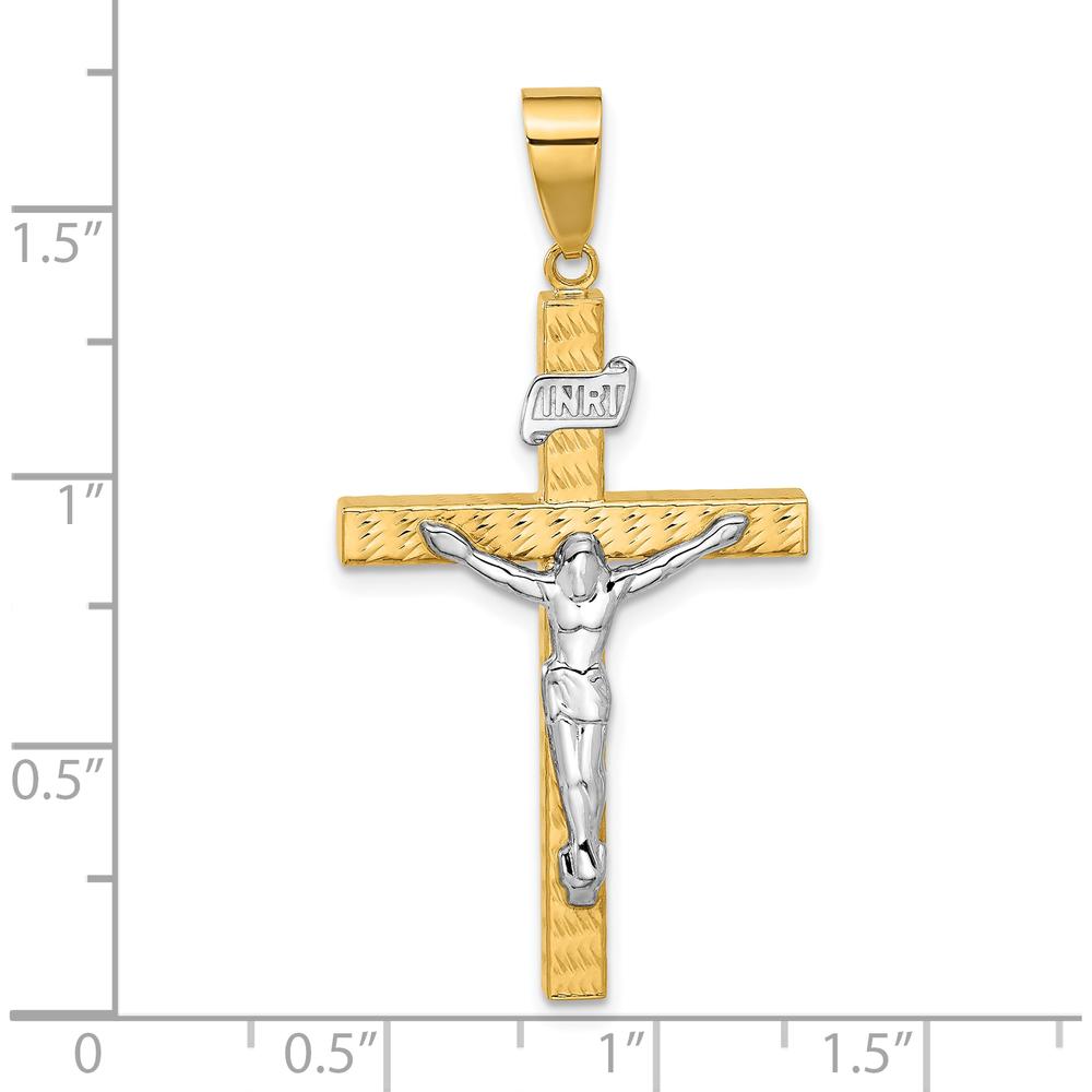 14K Two-Tone Gold and Rhodium Diamond-Cut Crucifix Pendant - 43.7mm Length by Oro Pregiato