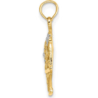 14K Two-Tone Gold and Rhodium Flower Basket Pendant with "I LOVE YOU" Charm - 20.2mm Length by Oro Pregiato