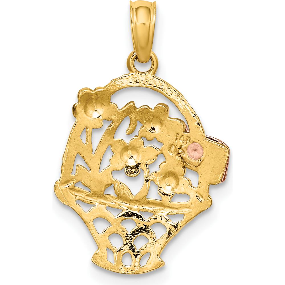 14K Two-Tone Gold and Rhodium Flower Basket Pendant with "I LOVE YOU" Charm - 20.2mm Length by Oro Pregiato