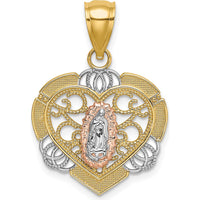 14K Two-Tone Gold and Rhodium Heart Pendant with Our Lady of Guadalupe Charm by Oro Pregiato