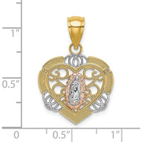 14K Two-Tone Gold and Rhodium Heart Pendant with Our Lady of Guadalupe Charm by Oro Pregiato