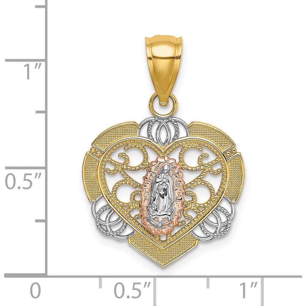 14K Two-Tone Gold and Rhodium Heart Pendant with Our Lady of Guadalupe Charm by Oro Pregiato