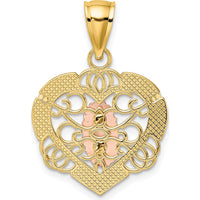 14K Two-Tone Gold and Rhodium Heart Pendant with Our Lady of Guadalupe Charm by Oro Pregiato