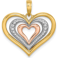 14K Two-Tone Gold and Rhodium Heart Pendant with Textured Detailing by Oro Pregiato