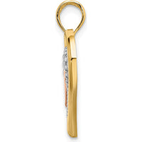 14K Two-Tone Gold and Rhodium Heart Pendant with Textured Detailing by Oro Pregiato