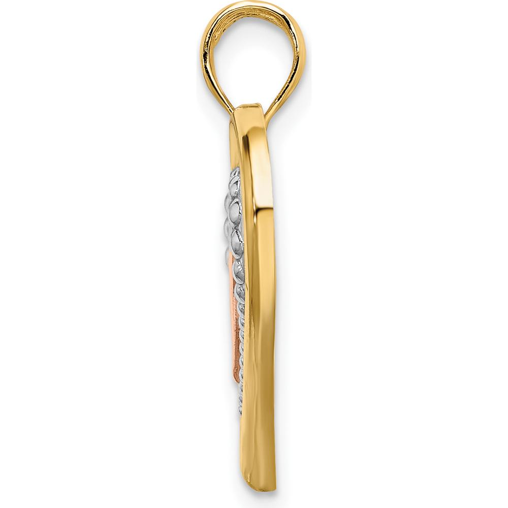 14K Two-Tone Gold and Rhodium Heart Pendant with Textured Detailing by Oro Pregiato
