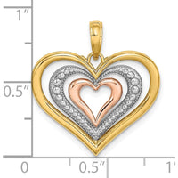 14K Two-Tone Gold and Rhodium Heart Pendant with Textured Detailing by Oro Pregiato