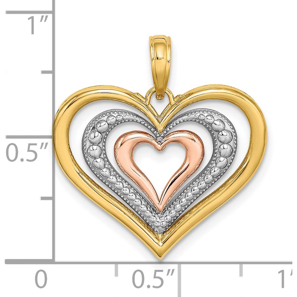 14K Two-Tone Gold and Rhodium Heart Pendant with Textured Detailing by Oro Pregiato