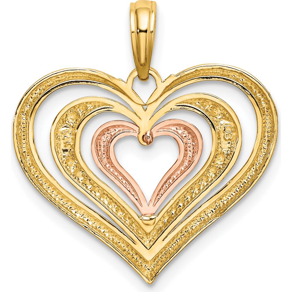 14K Two-Tone Gold and Rhodium Heart Pendant with Textured Detailing by Oro Pregiato