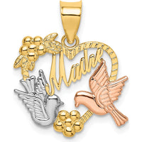 14K Two-Tone Gold and Rhodium Heart with Doves "Madre" Pendant Charm by Oro Pregiato