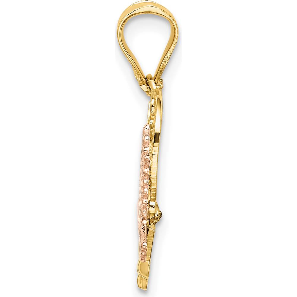 14K Two-Tone Gold and Rhodium Heart with Doves "Madre" Pendant Charm by Oro Pregiato