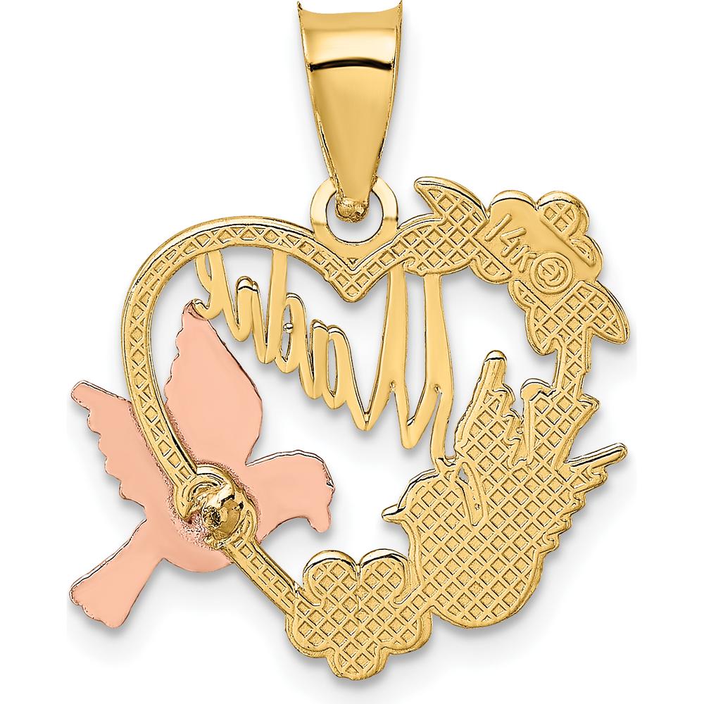14K Two-Tone Gold and Rhodium Heart with Doves "Madre" Pendant Charm by Oro Pregiato
