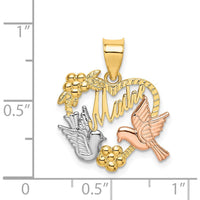 14K Two-Tone Gold and Rhodium Heart with Doves "Madre" Pendant Charm by Oro Pregiato
