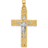 14K Two-Tone Gold and Rhodium Hollow INRI Crucifix Pendant - 34.2mm Length by Oro Pregiato