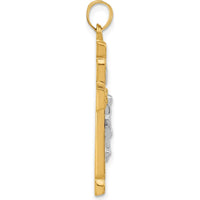 14K Two-Tone Gold and Rhodium Hollow INRI Crucifix Pendant - 34.2mm Length by Oro Pregiato