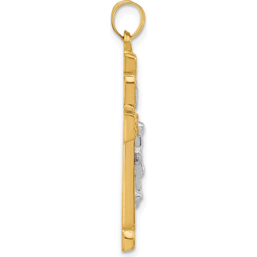 14K Two-Tone Gold and Rhodium Hollow INRI Crucifix Pendant - 34.2mm Length by Oro Pregiato