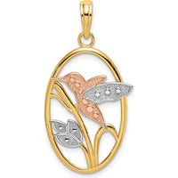 14K Two-Tone Gold and Rhodium Hummingbird and Flower Pendant Charm by Oro Pregiato