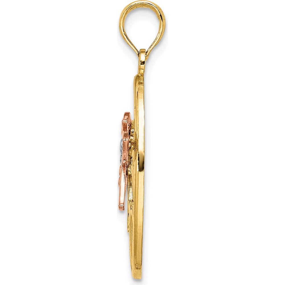 14K Two-Tone Gold and Rhodium Hummingbird and Flower Pendant Charm by Oro Pregiato