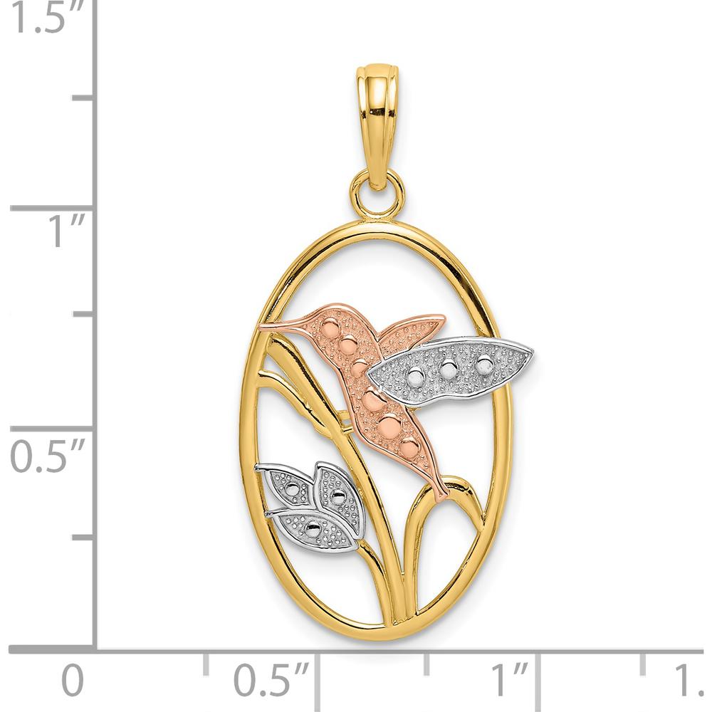 14K Two-Tone Gold and Rhodium Hummingbird and Flower Pendant Charm by Oro Pregiato