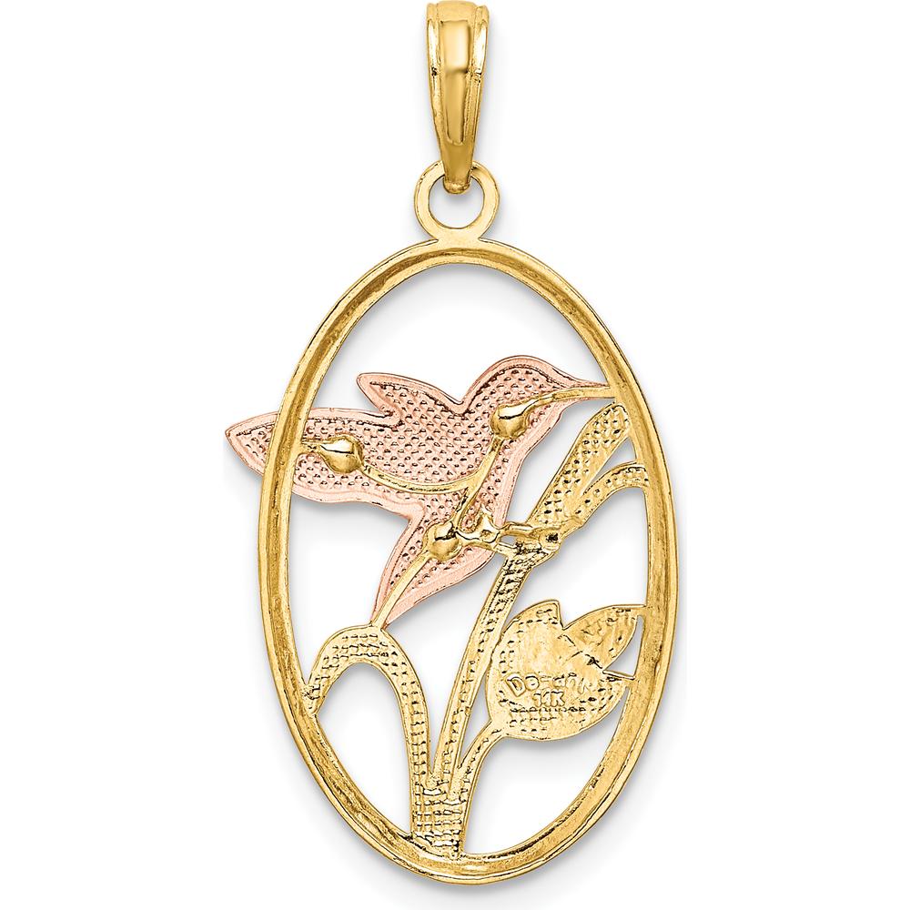 14K Two-Tone Gold and Rhodium Hummingbird and Flower Pendant Charm by Oro Pregiato