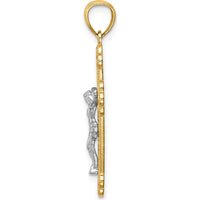 14K Two-Tone Gold and Rhodium INRI Crucifix Pendant - Faith Symbol with Polished Finish by Oro Pregiato
