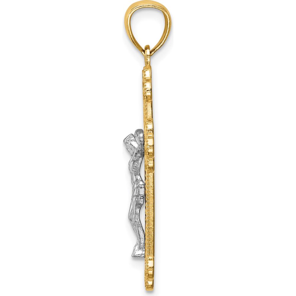 14K Two-Tone Gold and Rhodium INRI Crucifix Pendant - Faith Symbol with Polished Finish by Oro Pregiato