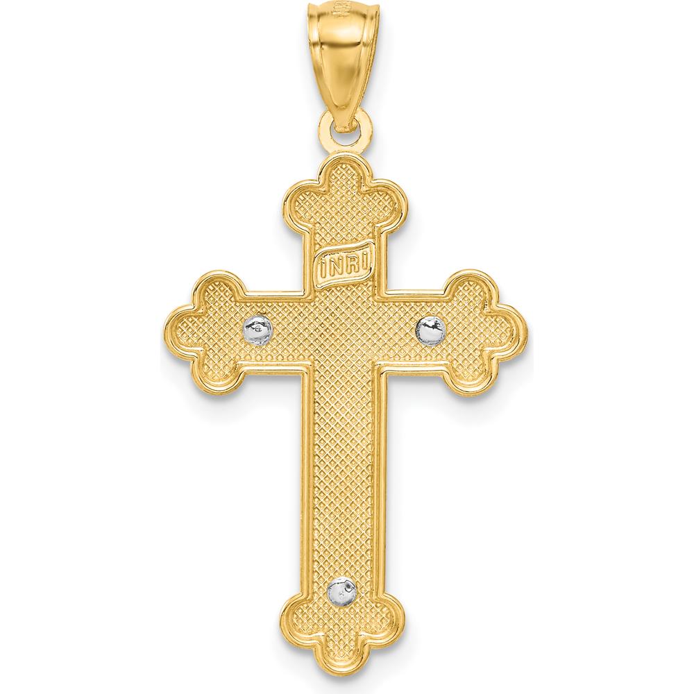 14K Two-Tone Gold and Rhodium INRI Crucifix Pendant - Faith Symbol with Polished Finish by Oro Pregiato