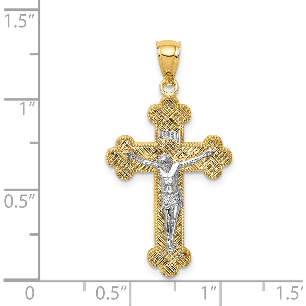 14K Two-Tone Gold and Rhodium INRI Crucifix Pendant - Faith Symbol with Polished Finish by Oro Pregiato