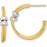 14K Two-Tone Gold and Rhodium Polished Double C-Hoop Earrings - 23.5mm Length by 0