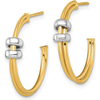 14K Two-Tone Gold and Rhodium Polished Double C-Hoop Earrings - 23.5mm Length by 0