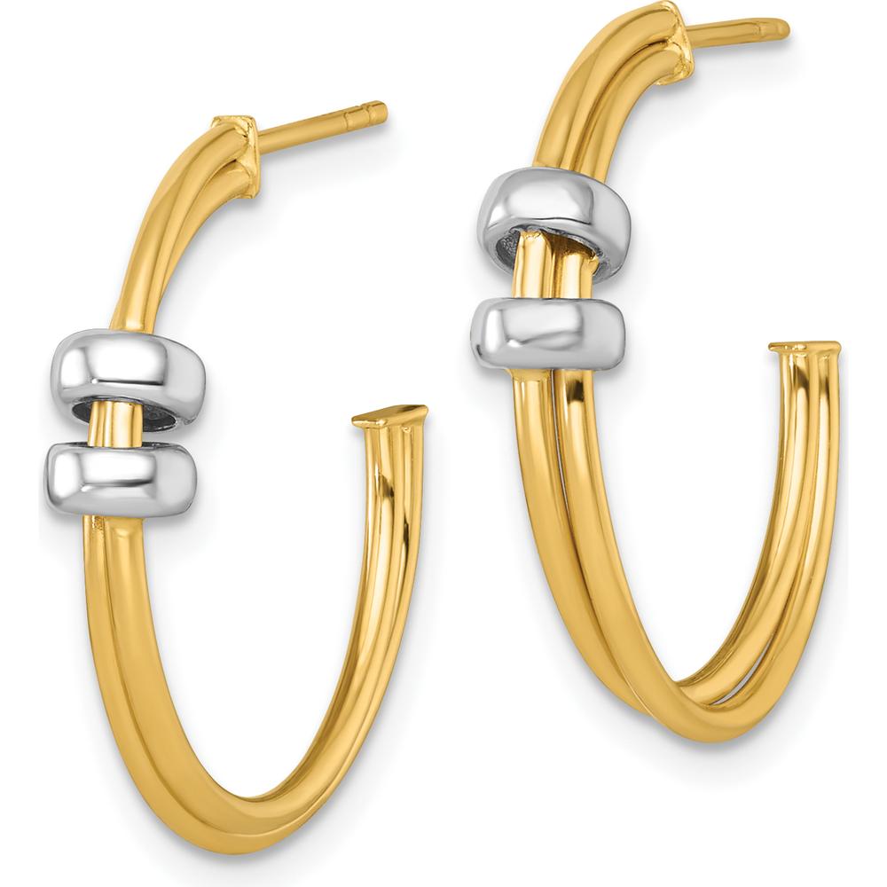 14K Two-Tone Gold and Rhodium Polished Double C-Hoop Earrings - 23.5mm Length by 0