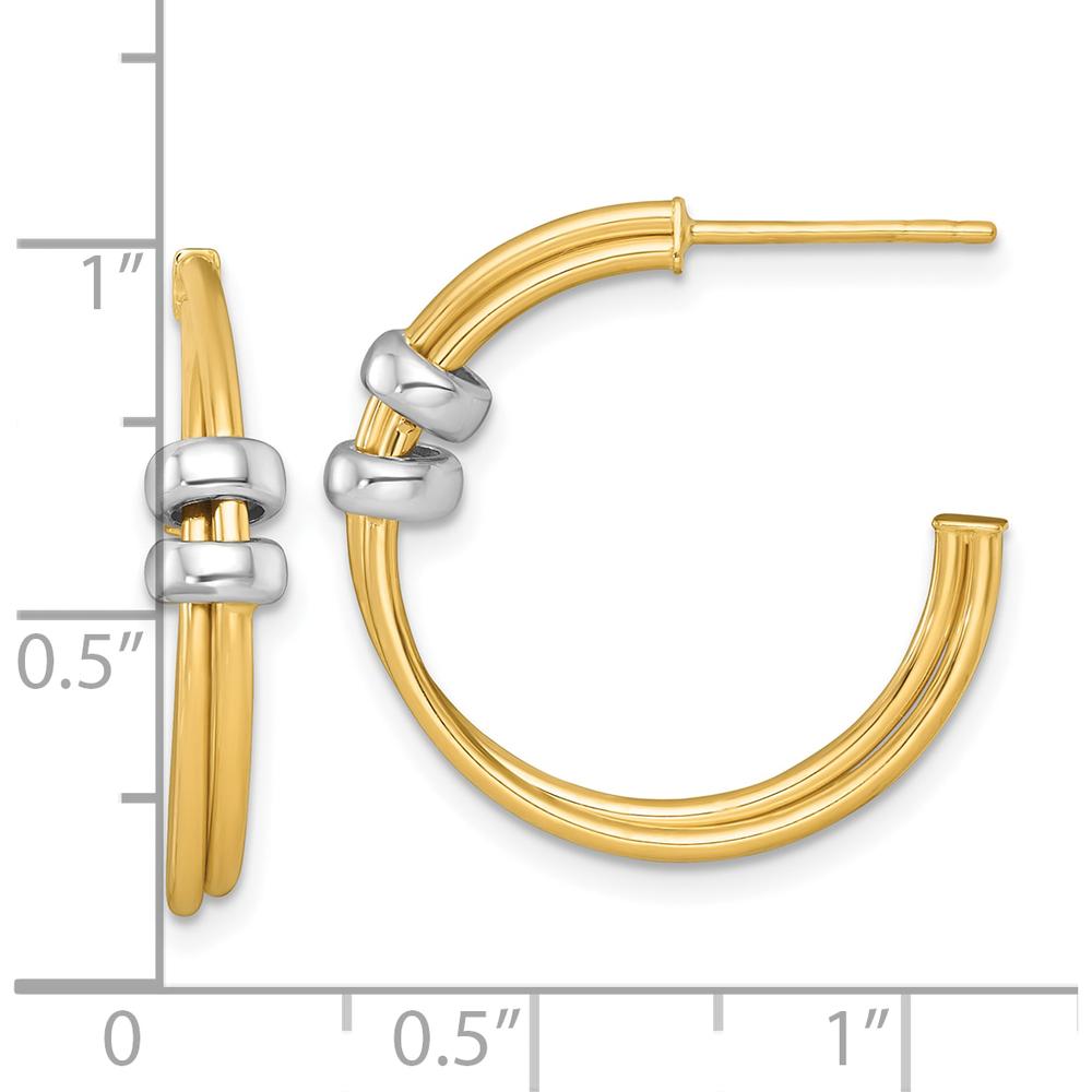 14K Two-Tone Gold and Rhodium Polished Double C-Hoop Earrings - 23.5mm Length by 0
