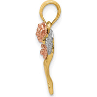 14K Two-Tone Gold and Rhodium Polished Flower Heart Pendant - 22mm Length by Oro Pregiato