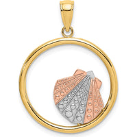 14K Two-Tone Gold and Rhodium Scallop Shell Charm Pendant - 27mm Length by Oro Pregiato