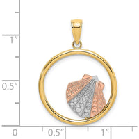 14K Two-Tone Gold and Rhodium Scallop Shell Charm Pendant - 27mm Length by Oro Pregiato
